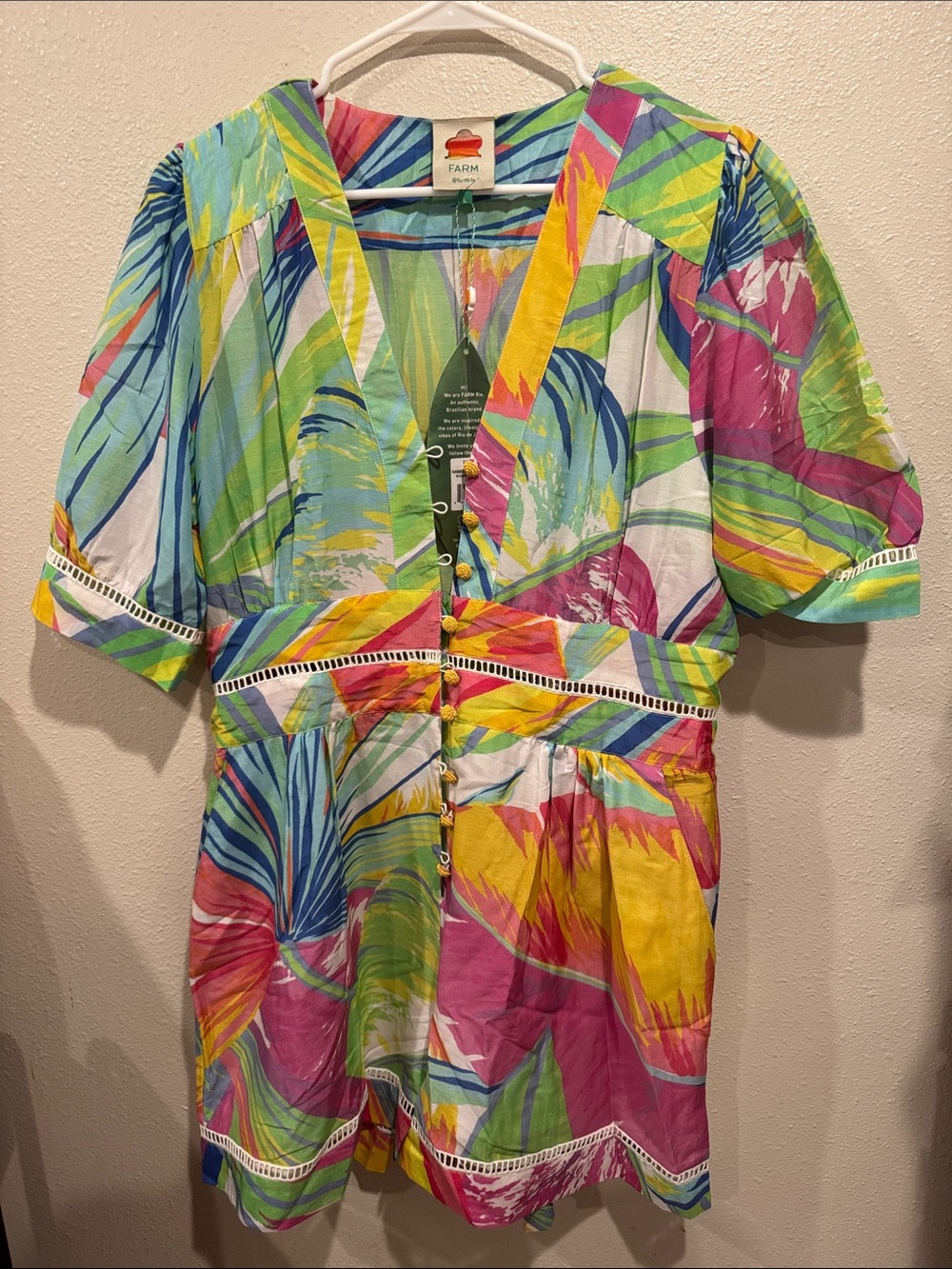 FARM Rio Rainbow Leafs Multi-Color, Beaded Button Romper